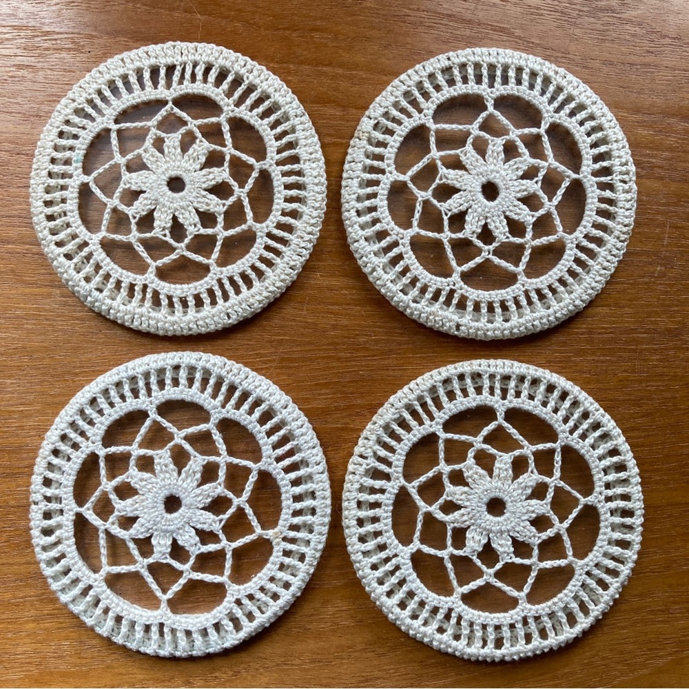 HANDMADE Set of 4 Crochet Glass Coasters